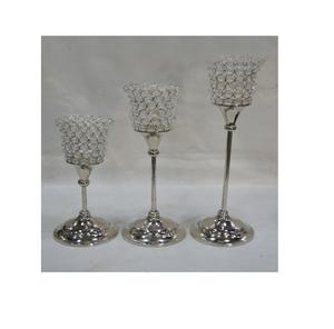 Brillant poli nickelé fabriqué à la main nouveauté Design de luxe cristal perlé votif métal à la main bougeoir support - Product Image 3