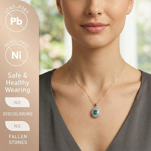 Collane di Moda Dan Jewelry <span class=keywords><strong>con</strong></span> Pendente in <span class=keywords><strong>Topazio</strong></span> Blu e Halo di Diamanti per Uso Quotidiano Femminile - Product Image 2