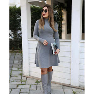 เดรสอะคริลิคคอเต่าแขนยาวทรงหลวมสำหรับผู้หญิง 28491 -สีเทา - Product Image 3