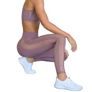 Panel de malla Sexy de mezcla de estilo más nuevo, tela de red elástica transpirable de secado rápido, conjuntos de Fitness para gimnasio de retazos para mujer - Product Image 2