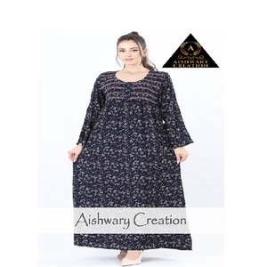 Everyday Modest Cotton Long Dress for Muslim Women Comfortable Relaxed Fit Front Yoke Embroidery <b>Plus</b> <b>Size</b> Breathable Long - Product Image 3