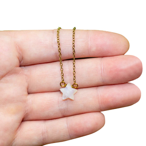 Delicado Fuego Azul Arco Iris piedra lunar forma de estrella 10mm piedra preciosa 925 plata esterlina doble bucle colgante collar alambre envuelto cadena - Product Image 2