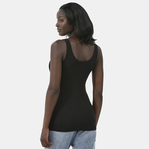 Ribbed Knitted Women's Hip Hop Short Tank <b>Top</b> Black Scoop Neck Sleeveless Breathable Quick Dry Lace Button 100% Cotton - Product Image 3