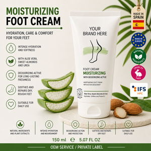 Crema Hidratante para Pies de Marca Privada 150ml OEM |   Cuidado de los pies hidratante y reparador, antiolor, de rápida absorción |   Vegano Natural España UE - Product Image 1