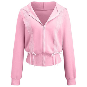 Womens crop pullover Fleece Hooded Sweatshirts Casual Pullover Long Sleeve with drawstrings - Product Image 5
