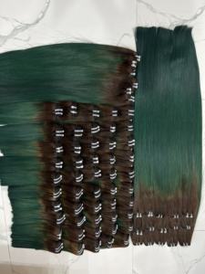 Venta al por mayor largo verde vietnamita Remy extensiones de cabello humano seda recta cutículas alineadas máquina doble trama pelo tejido - Product Image 2