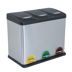 Eco-friendly 24 liter waste <b>bin</b> with 3 compartments, chrome plated, <b>stainless</b> <b>steel</b> 46 x 26.5 x 39.5 cm. - Product Image 1