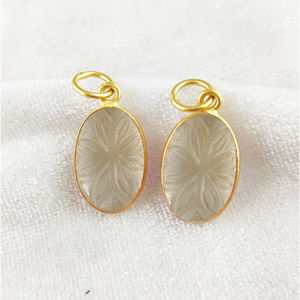 Citrine จี้แกะสลักลายดอกไม้,จี้ทรงรีสีทองเงินแท้925เครื่องประดับอัญมณีแกะสลัก - Product Image 1