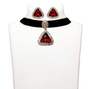Jeweljunk <b>Fine</b> Jewelry Sets Gold Plated <b>Choker</b> <b>Necklace</b> with Red Stone 1108718B - Product Image 1