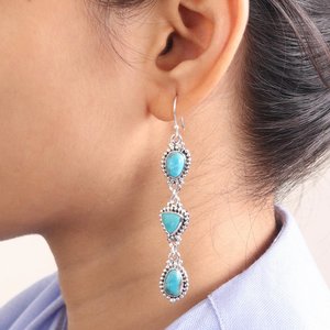 Handmade Arizona Turquoise Drop Earrings 925 Sterling Silver Boho Gemstone Jewelry for Women Statement Dangle - Product Image 1