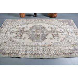 Alfombra turca Vintage de área grande de 5,2x8,6 pies, patrón de retazos marrón Beige, Material de lana, respaldo de látex, estilo Tabriz para adolescentes - Product Image 3