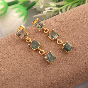 Venta al por mayor de ágata de musgo natural pendiente diseñador de dos niveles poste colgante para las mujeres - Product Image 5