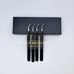 Pince à épiler pour cils GETUP BROSONS IMPEX GBI-EET-2691, couleur noire, pointe en fibre argentée, acier inoxydable, antistatique, durable, lisse, 10 mm - Product Image 5