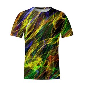 T-shirt à manches courtes à motif néon abstrait, vêtements décontractés pour hommes, mode estivale, design coloré, t-shirt graphique - Product Image 6