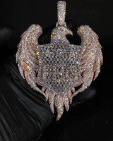 Pendentif de luxe certifié en argent sterling plaqué or 14 carats avec moissanite, style hip-hop, motif aigle glacé, lettre personnalisée