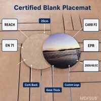 Sous-verre rond en MDF vierge de 20 cm certifié CARB P2 EN71, avec dos en liège de 4 mm, personnalisable par sublimation, pour presse à chaud, MDFSUB