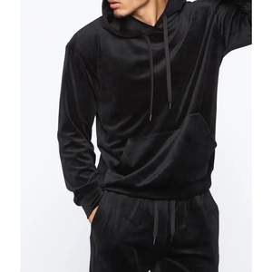 2026 Top Design Wholesale Custom Printed Solid Velour Tracksuit Men Blank Black Hoodies Unisex <b>Apparels</b> 100% Cotton - Product Image 4