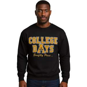 College Days Swiftly Pass <b>Black</b> Crewneck <b>Sweatshirt</b> Premium Chenille Embroidery Alpha Inspired Vintage Collegiate Apparel - Product Image 3