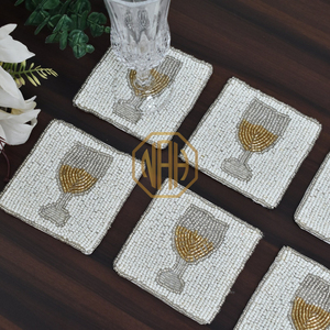 Posavasos con cuentas con tema de champán, alfombrillas decorativas hechas a mano para bebidas, mesa de comedor de cocina, portavasos para té y café, proveedor mayorista a granel - Product Image 2