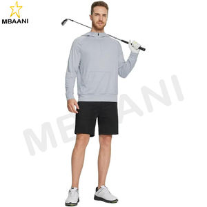 Sweat-shirts pour hommes à manches longues avec poche kangourou, légers, en tissu chiné, avec fermeture éclair quart de tour pour le golf - Product Image 2