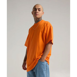 Haute qualité grand Fitness T-Shirt grande taille Streetwear mode Fit hommes solide col rond coton mélangé Orange T-Shirt - Product Image 1