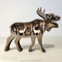 Ornements animaux multicouches en bois de hêtre gravés sur mesure, écologiques, style art populaire, pour Noël et Pâques, à suspendre au mur (ours, élan), avec logo personnalisé
