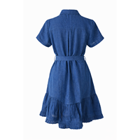 Mini-robe décontractée en coton 100% tissé, respirante, à col, à volants, boutonnée, à carreaux, pour tous les jours et les remises de diplômes, taille XS, teinte unie naturelle