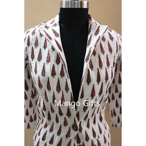 Women's Lightweight Quilted Cotton <b>Jacket</b> Printed <b>White</b> Fashion Wear for Summer - Product Image 6