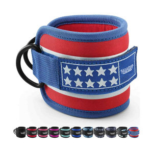 Fitness ejercicio neopreno acolchado tobillo correas acero D-rings Glute entrenamiento gimnasio tobilleras personalizado Cable máquina accesorio tobillo puño - Product Image 3