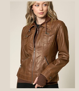 Veste en cuir de couleur marron pour femmes Faux cuir Hiver 2025 Mid Length Running Femme Ladies Winter Vestes pour femmes - Product Image 1