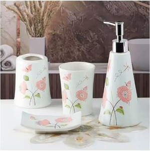 Ensemble de salle de bain en forme de cône en silicone à imprimé floral blanc Accessoires de vanité élégants et modernes pour la maison et l'hôtel - Product Image 1