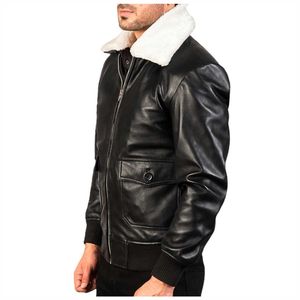 Veste pour hommes vestes pour hommes veste à col montant en cuir PU de conception moderne simple veste légère et chaude tenue décontractée avec logo à l'avant - Product Image 4
