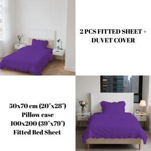 Juego de Ropa de Cama de Lujo de 3 Piezas en Color Morado Sólido con Volantes, Funda de Edredón de Polialgodón, Sábana Ajustable y Funda de Almohada para Uso Doméstico - Product Image 5