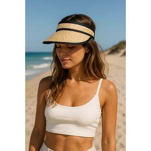 Chapeau Visière en Paille Beige Original avec Protection Solaire pour la Plage et l'Usage Quotidien HSR2106 - beige2106 - Product Image 2