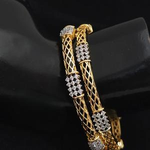 Best Quality Designer Gold White Finish AD Stones Look Two <b>Set</b> Of <b>Bangles</b> for Women Wedding Party Wear Collection For Girls - Product Image 1