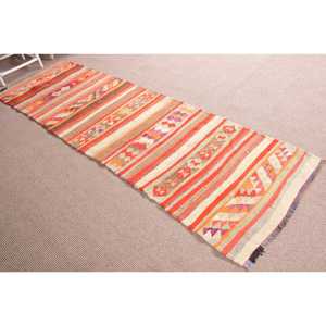 Vintage <b>Rug</b>, <b>Runner</b> 2.9x9.6 ft Turkish <b>Rug</b>, Orange Geometric Wool <b>Rug</b> - Product Image 3