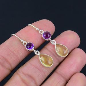 925 solide en argent Sterling Spinner boucles d'oreilles Citrine pierres précieuses boucles d'oreilles 925 timbre à la main à la mode bijoux fins - Product Image 4