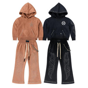 Para la venta en línea Casual Fashion Wear Aid Wash Rhinestone Chándal Color personalizado Venta caliente Chándal personalizado para hombres - Product Image 1