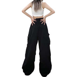 Pantalon en coton respirant droit taille haute pour femmes Design Streetwear Hip Hop avec fermeture à la taille élastique Nouvelle arrivée - Product Image 3