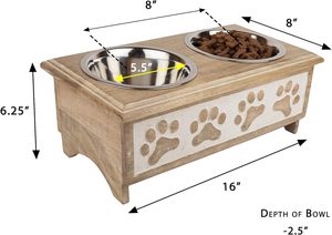 2024 New Arrival Hot Selling White Washed Pet Bowls & Feeders Stainless Steel & Wooden <b>Stand</b> for Pet Food & Water - Product Image 2