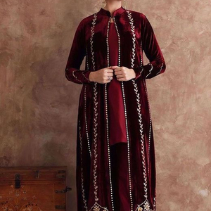 LATEST STYLISH LONG <b>JACKET</b>, KURTA WITH PANT DRESS EMBELLISH WITH CRYSTAL GLASS BEADS, DABKA ,WORK for Party-WEAR/WEDDING @ 2022 - Product Image 1