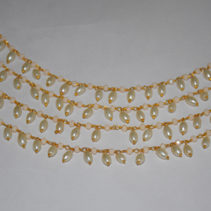 Gold Plated Rice Pearl Peach Glass Bead Cluster <b>Rosary</b> Wire Beaded Rondelle Chain for Jewelry Making - Product Image 1