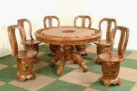 Handgefertigtes, nachhaltiges und langlebiges Teakholz-Esstisch-Set im europäischen Antik-Stil für 6 Personen mit Traubenschnitzerei für Küche und Esszimmer