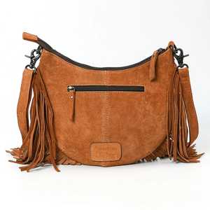 Sac à bandoulière Western en cuir suédé brun foncé, collection la plus récente, sac à main de luxe pour femmes, cuir véritable, grande capacité - Product Image 4