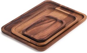 Ensemble de 3 plateaux de service en bois de qualité supérieure, design minimaliste, pour la salle à manger, la cuisine, les collations, la maison, le restaurant et les réceptions. - Product Image 2