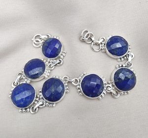 925 Sterling Silver Natural Lapis Lazuli Faceted Round Handmade <b>Bracelet</b> With <b>Gold</b> Plating Options for Women Wholesale Jewelry - Product Image 2