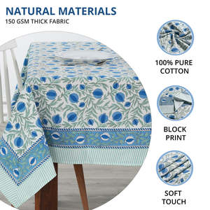 ผ้าปูโต๊ะลายดอกไม้ท้องฟ้าทำด้วยมือผ้าคอตตอนลินินพิมพ์ลายบล็อกสำหรับห้องครัวสไตล์ฝรั่งเศสตกแต่งบ้านของขวัญ - Product Image 4