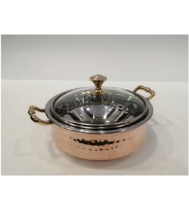 Rond martelé moderne de haute qualité indien fabriqué à la main plaqué cuivre et acier combinaison servant Kadai Premium plat - Product Image 5