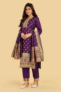 ชุดเดรสผ้าไหมแท้3ชิ้นสำหรับผู้ใหญ่ชุดเดรสยาวคลุมเข่าเย็บจากร้าน Salwar Kameez - Product Image 6