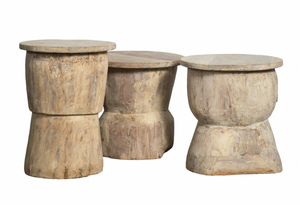 Hand Carved Wooden Ukhali <b>Side</b> <b>Tables</b> <b>Set</b> in Assorted Organic Shapes and Sizes, Artisan Crafted Solid Wood Accent <b>Tables</b> - Product Image 2